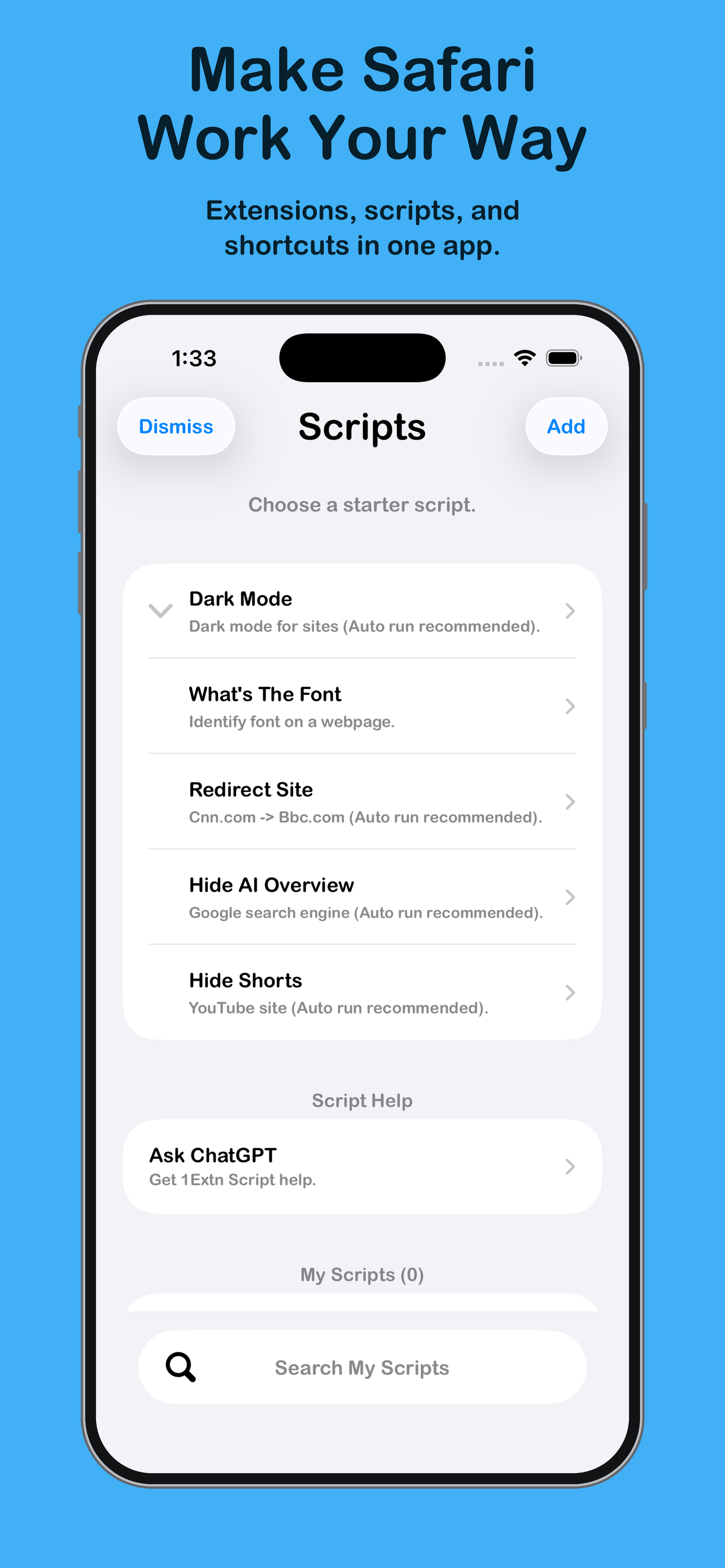 1Extn built-in script templates